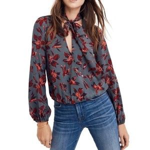 Madewell SilkTie-Neck Wrap Top in Winter Orchid